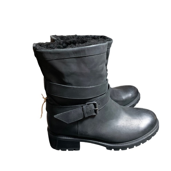 ROSS & SNOW Christina Ankle Boot Black Leather Shearling Lined Women’s Size 10 - Picture 3 of 12